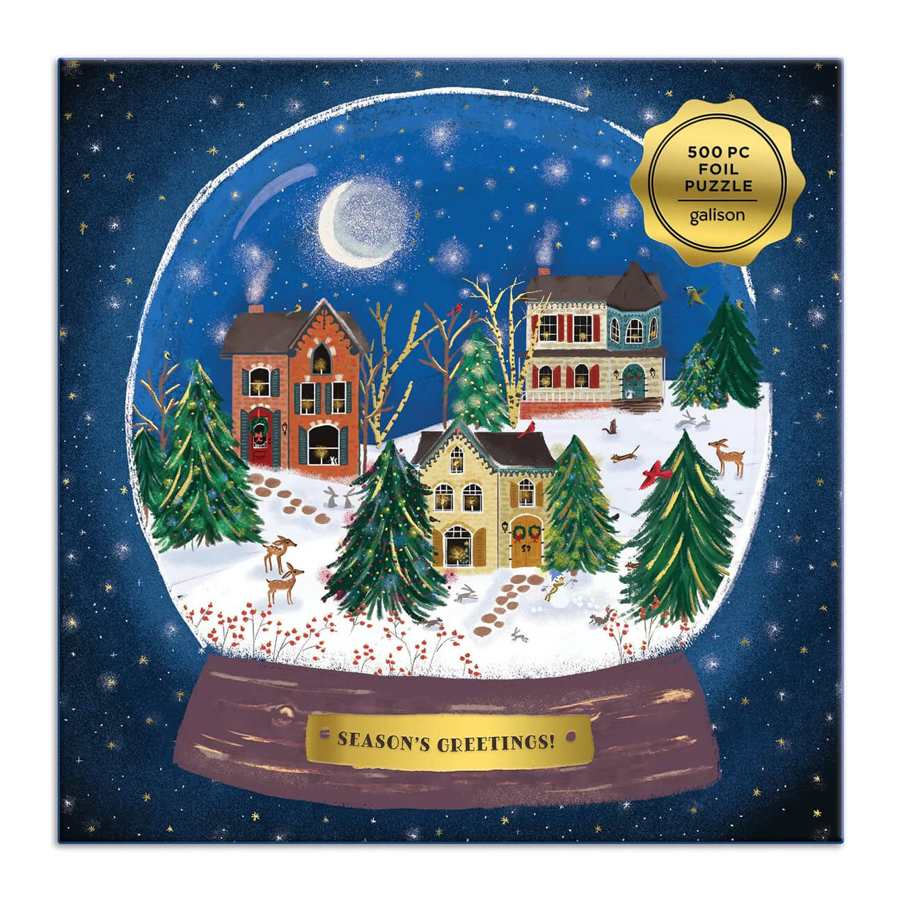 winter snow globe gold foil puzzle