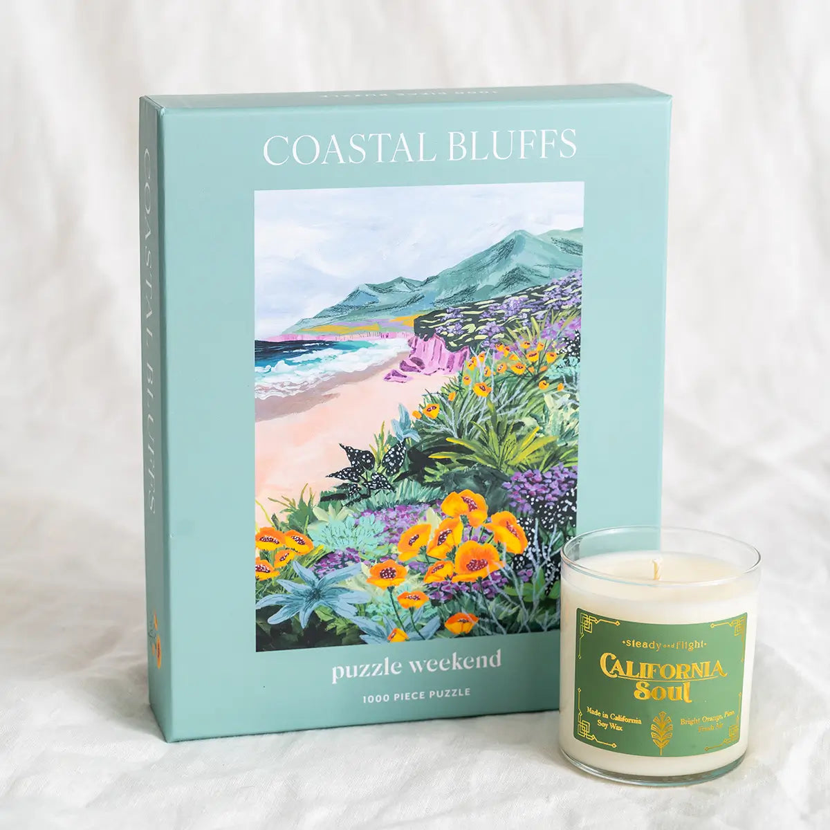 California themed gift featuring puzzle and forest candle