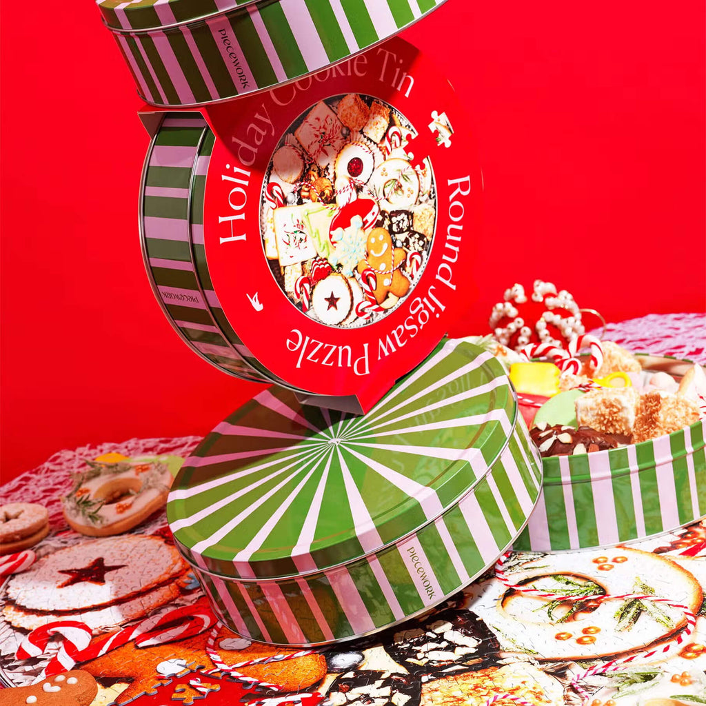 Piecework Holiday Cookie Tin Puzzle