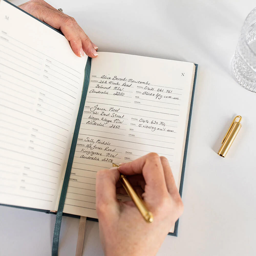 blue linen address book