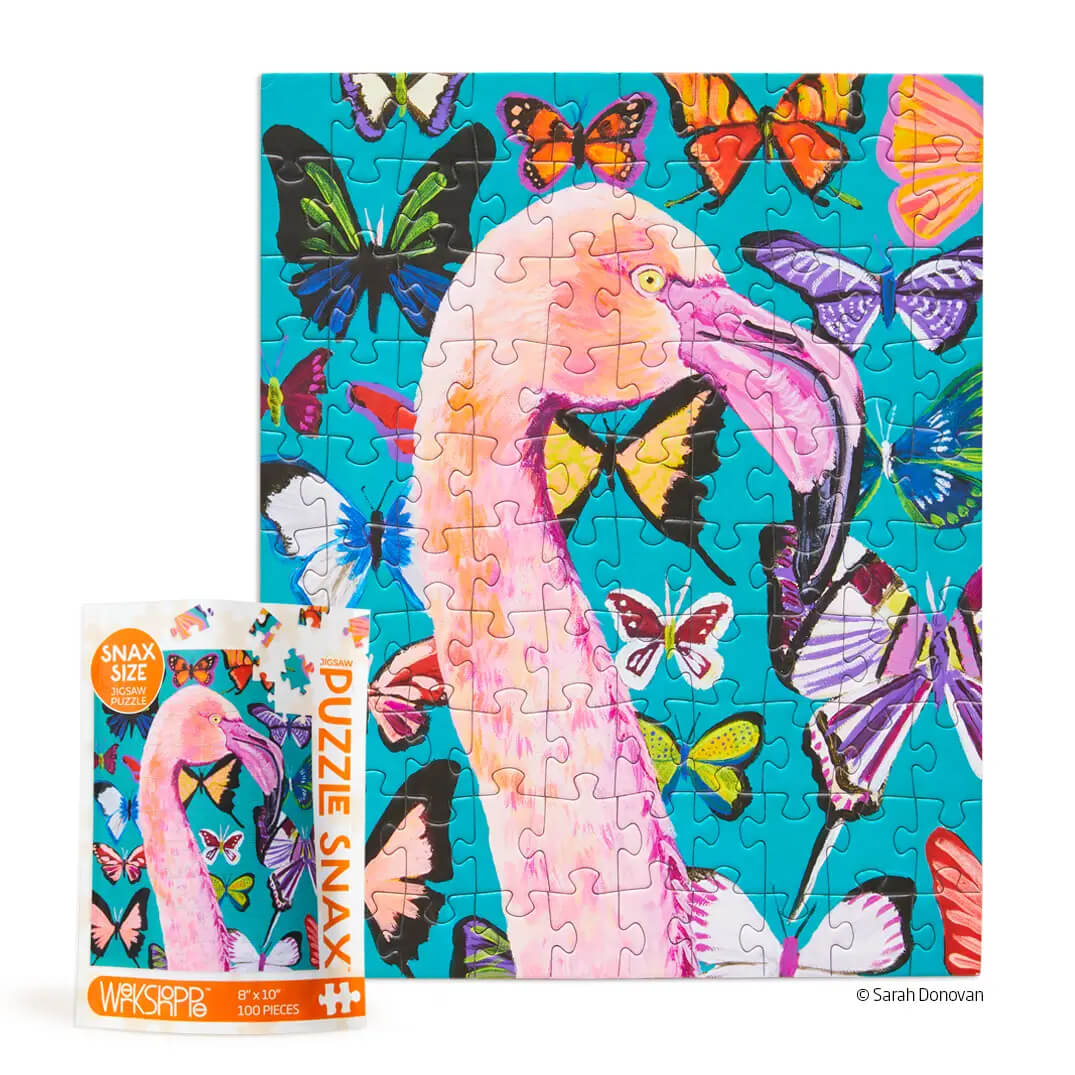 werkshoppe puzzle snax - lady flamingo mini puzzle